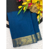 Vichitra silk printed saree with unstitched blouse (5.5mtr), Rama color, traditional Indian women's attire for festive occasions