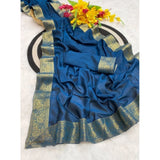 Women's Vichitra Silk Printed Saree With Unstitched Blouse 5.5Mtr (Rama)