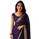 Purple vichitra silk printed saree with unstitched blouse (5.5mtr), women's ethnic wear on mannequin