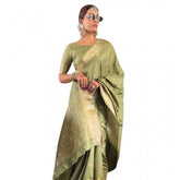 Green satin printed saree with unstitched blouse (5.5Mtr) - vibrant, elegant Indian women's wear