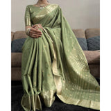 Women's Satin Printed Saree With Unstitched Blouse 5.5Mtr (Green)