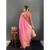 Women's Satin Printed Saree With Unstitched Blouse 5.5Mtr (Pink)