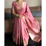 Women's Satin Printed Saree With Unstitched Blouse 5.5Mtr (Pink)