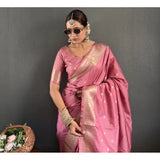 Women's Satin Printed Saree With Unstitched Blouse 5.5Mtr (Pink)