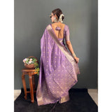 Women's Satin Printed Saree With Unstitched Blouse 5.5Mtr (Purple)