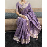 Women's Satin Printed Saree With Unstitched Blouse 5.5Mtr (Purple)