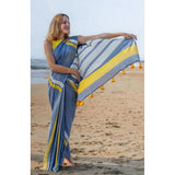 Women's Linen Printed Saree With Unstitched Blouse 5.5Mtr (Blue)