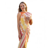 Yellow linen printed saree with unstitched blouse, vibrant Indian wear for women