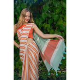 Orange linen printed saree with unstitched blouse (5.5Mtr), vibrant Indian fashion accessory