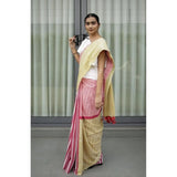 Women's Linen Printed Saree With Unstitched Blouse 5.5Mtr (Yellow)