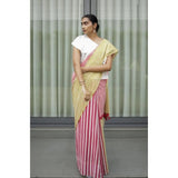 Women's Linen Printed Saree With Unstitched Blouse 5.5Mtr (Yellow)