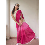 Women's Linen Printed Saree With Unstitched Blouse 5.5Mtr (Pink)