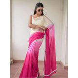 Women's Linen Printed Saree With Unstitched Blouse 5.5Mtr (Pink)