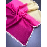 Women's Linen Printed Saree With Unstitched Blouse 5.5Mtr (Pink)