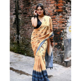 Women's Linen Printed Saree With Unstitched Blouse 5.5Mtr (Peach)