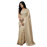 Cream cotton printed saree with unstitched blouse (5.5mtr) - traditional Indian women's wear