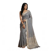 Gray cotton printed saree with unstitched blouse (5.5mtr) - vibrant Indian women's fashion accessory
