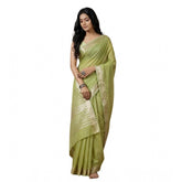 Light green cotton printed saree with unstitched blouse (5.5mtr), vibrant Indian wear on display