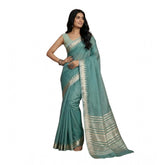 Teal cotton printed saree with unstitched blouse (5.5mtr) - vibrant ethnic Indian women's wear