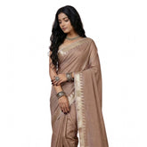 Beige cotton printed saree with unstitched blouse (5.5mtr), vibrant pattern on display