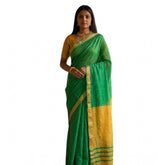 Green cotton printed saree with unstitched blouse (5.5mtr), traditional Indian wear for women