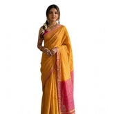 Yellow cotton printed saree with unstitched blouse (5.5mtr), women's traditional Indian wear