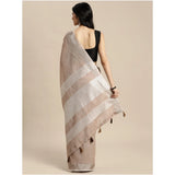 Women's Linen Cotton Printed Saree With Unstitched Blouse 5.5Mtr (Beige)