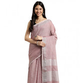 Purple linen cotton printed saree with unstitched blouse (5.5Mtr), vibrant traditional Indian wear
