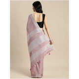 Women's Linen Cotton Printed Saree With Unstitched Blouse 5.5Mtr (Purple)