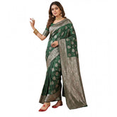 Dark green silk blend printed saree with unstitched blouse, vibrant Indian women's fashion