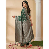 Women's Silk Blend Printed Saree With Unstitched Blouse 5.5Mtr (Dark Green)