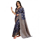 Navy blue silk blend printed saree with unstitched blouse (5.5Mtr), vibrant design on traditional Indian wear