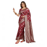 Maroon silk blend printed saree with unstitched blouse (5.5mtr) - elegant Indian women's wear for special occasions