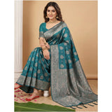 Women's Silk Blend Printed Saree With Unstitched Blouse 5.5Mtr (Sea Green)