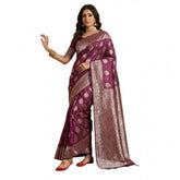 Purple silk blend printed saree with unstitched blouse (5.5Mtr), elegant Indian women's wear