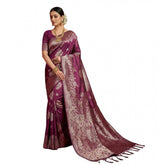 Purple silk blend printed saree with unstitched blouse (5.5mtr) - vibrant, elegant Indian women's traditional attire