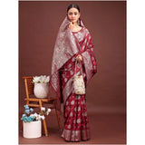 Women's Banarasi Silk Printed Saree With Unstitched Blouse 5.5Mtr (Maroon)