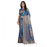 Sky blue silk blend printed saree with unstitched blouse, vibrant design for women's fashion