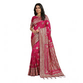 Magenta silk blend printed saree with unstitched blouse (5.5mtr), fashionable Indian women's attire