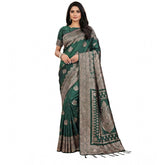 Green silk blend printed saree with unstitched blouse, 5.5mtr for women's traditional Indian wear