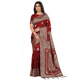 Maroon silk blend printed saree with unstitched blouse (5.5mtr), elegant Indian women's traditional wear