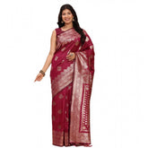 Magenta Banarasi Silk printed saree with unstitched blouse, vibrant traditional Indian wear