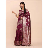 Women's Banarasi Silk Printed Saree With Unstitched Blouse 5.5Mtr (Purple)