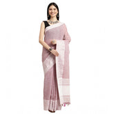Purple linen printed saree with unstitched blouse, vibrant traditional Indian fashion accessory