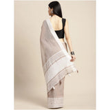 Women's Linen Printed Saree With Unstitched Blouse 5.5Mtr (Beige)
