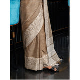 Women's Linen Printed Saree With Unstitched Blouse 5.5Mtr (Beige)