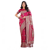 Magenta silk printed saree with unstitched blouse, vibrant Indian attire for women