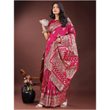 Women's Silk Printed Saree With Unstitched Blouse 5.5Mtr (Magenta)