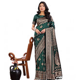 Green silk printed saree with unstitched blouse (5.5mtr)