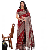 Maroon silk printed saree with unstitched blouse (5.5mtr), elegant Indian women's traditional wear
